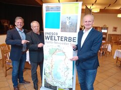 Verein Welterbe Neusiedler Seev. li. nach re.: Patrik Hierner, Rudolf Strommer, Erwin Preiner in Winden am See, 19.11.2021